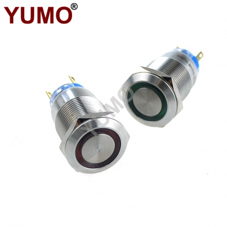 YUMO 19mm 12V Red Led Momentary Elevator Equip Metal Push Button 